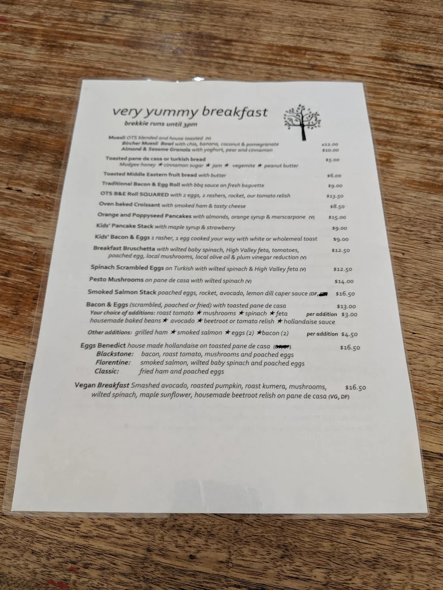 Menu, Outside the Square Cafe