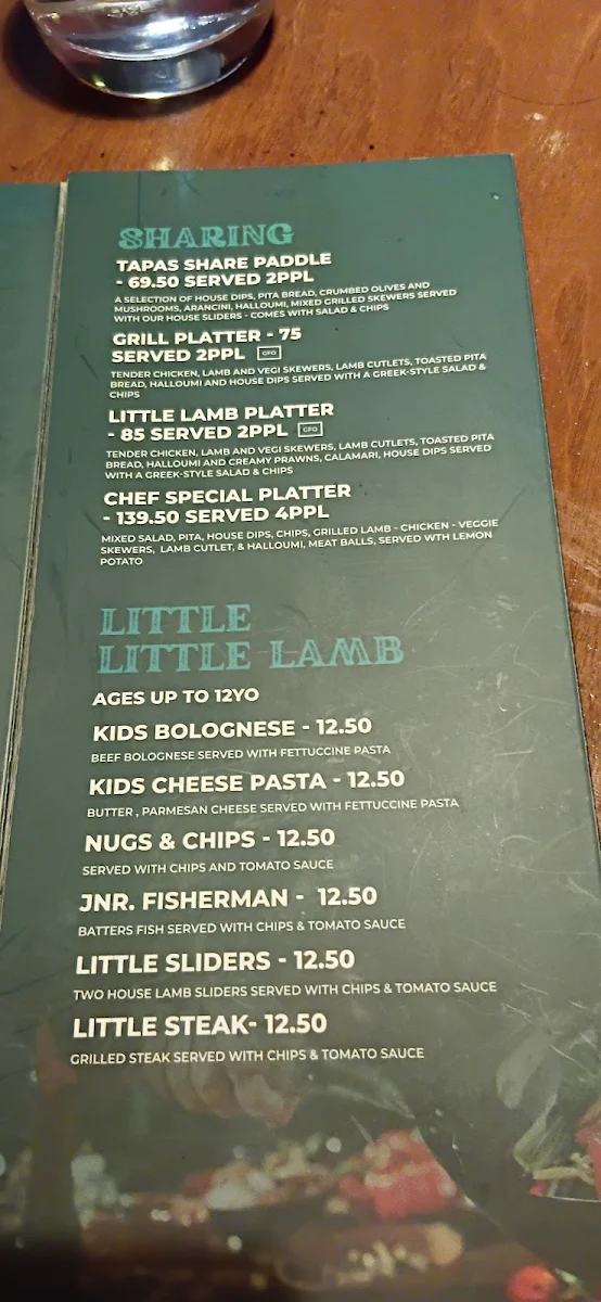 Menu, Little Lamb Restaurant Redcliffe