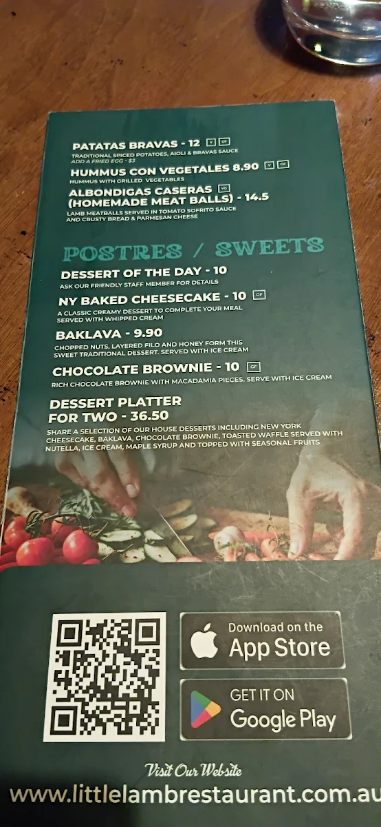 Menu, Little Lamb Restaurant Redcliffe