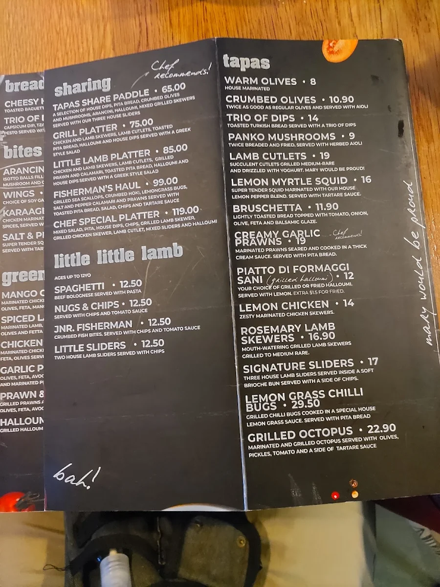Menu, Little Lamb Restaurant Redcliffe