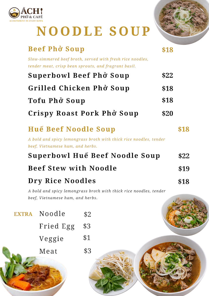 Menu, ACHI PHO & CAFE PTY LTD