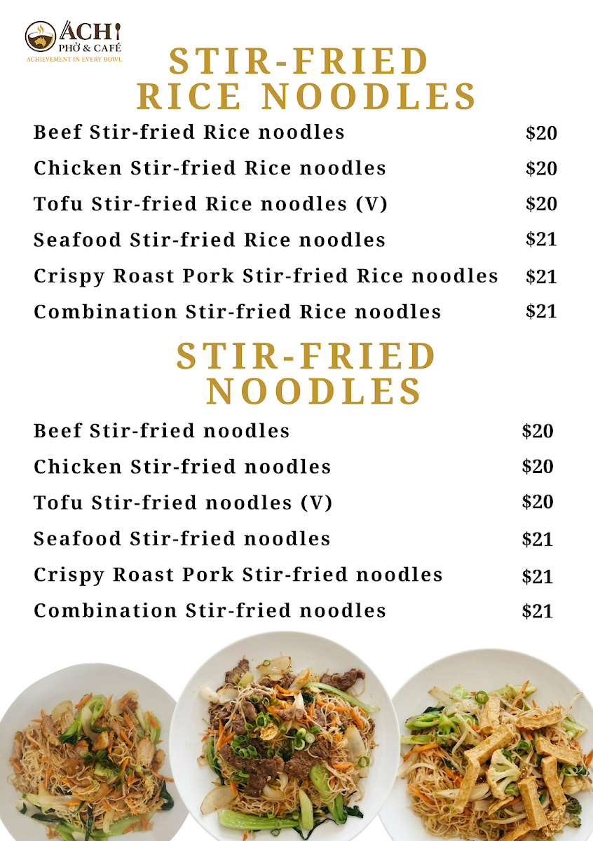 Menu, ACHI PHO & CAFE PTY LTD