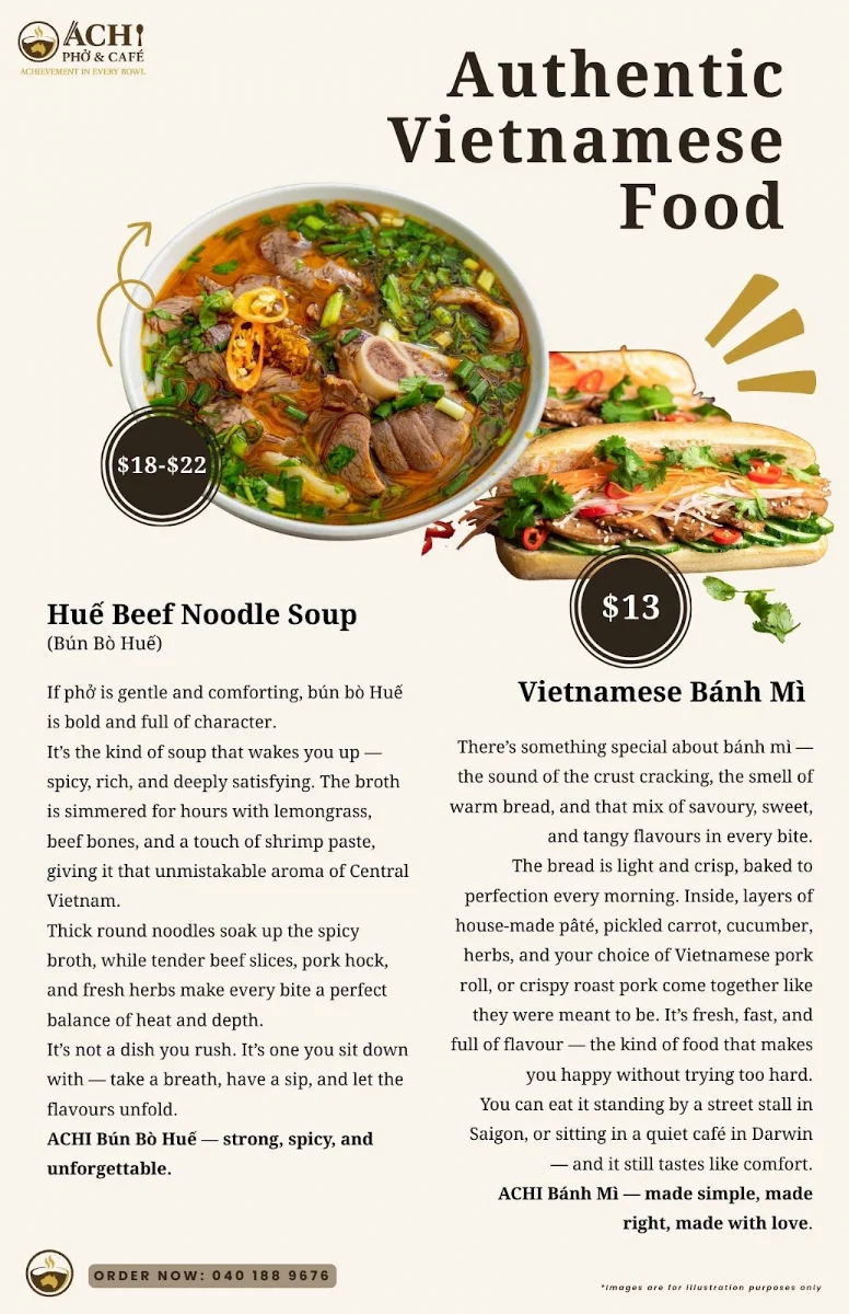 Menu, ACHI PHO & CAFE PTY LTD
