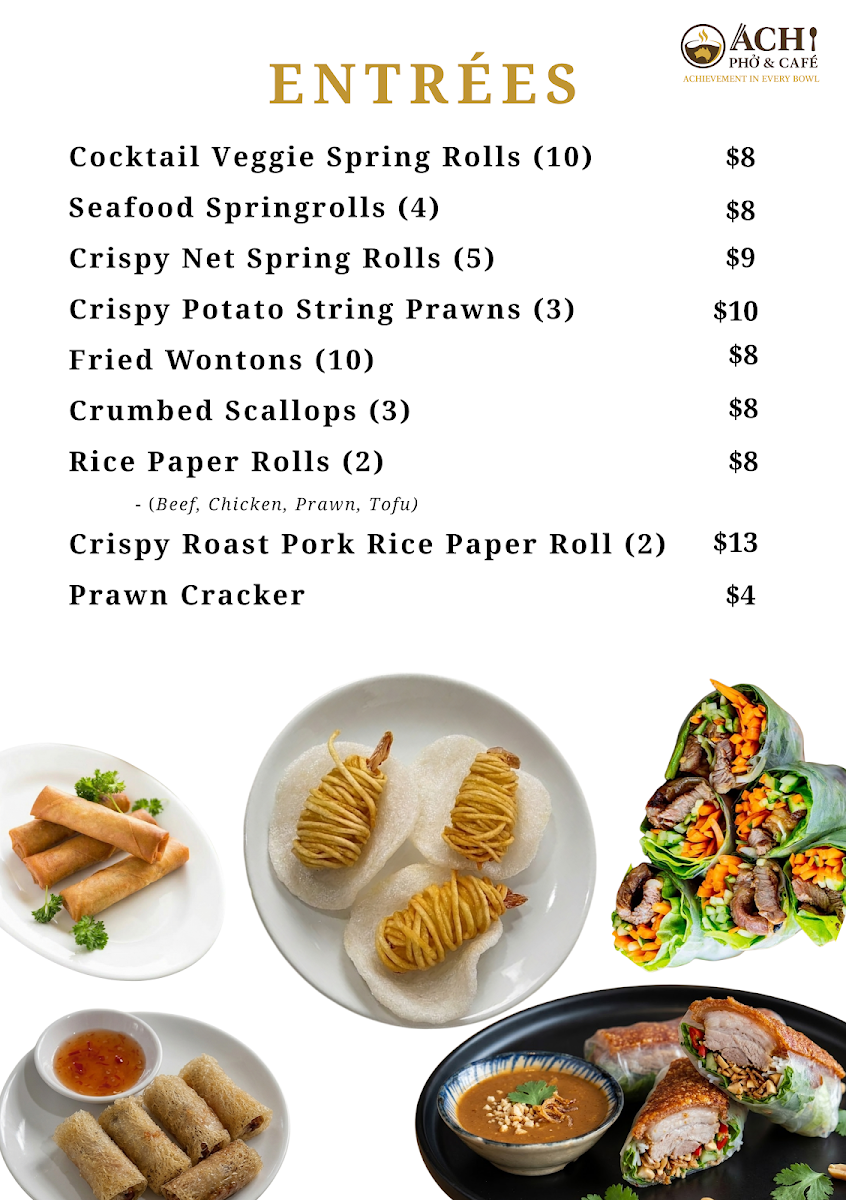 Menu, ACHI PHO & CAFE PTY LTD