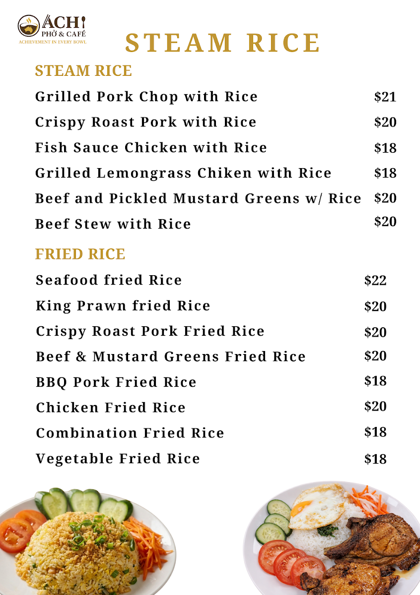 Menu, ACHI PHO & CAFE PTY LTD