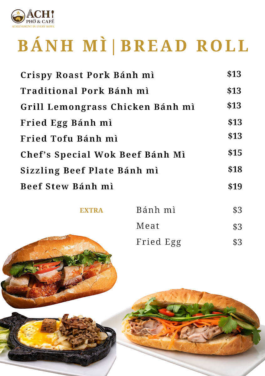 Menu, ACHI PHO & CAFE PTY LTD