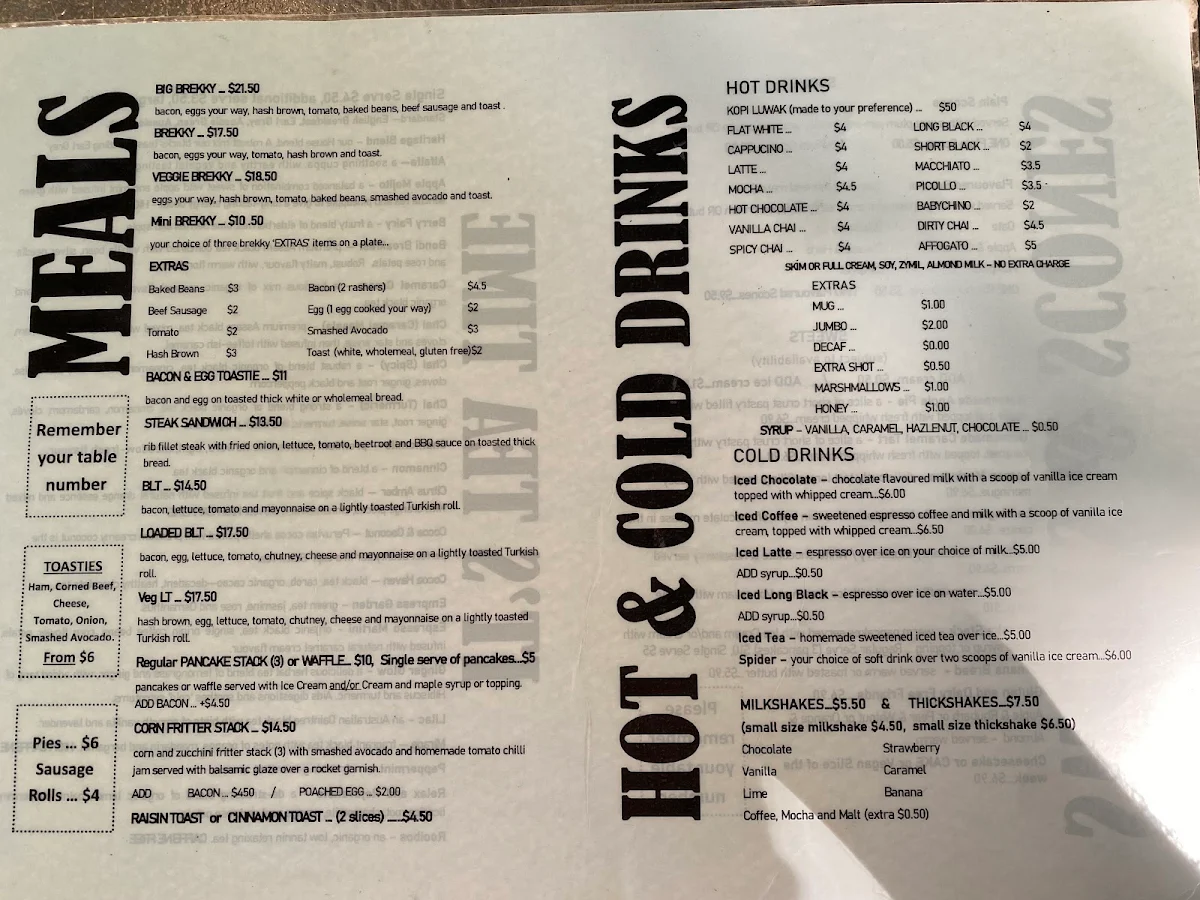 Menu, Herveys Range Heritage Tea Rooms