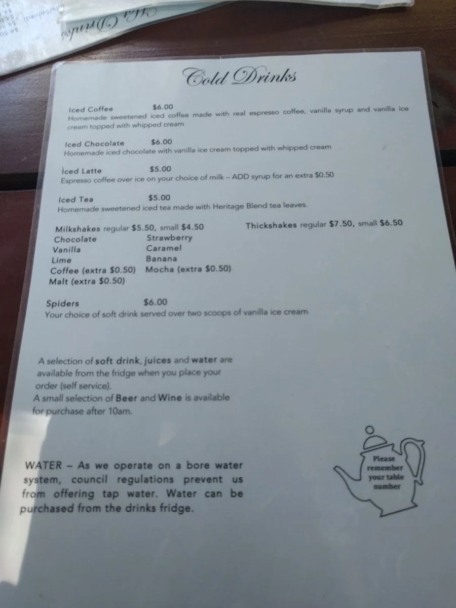 Menu, Herveys Range Heritage Tea Rooms
