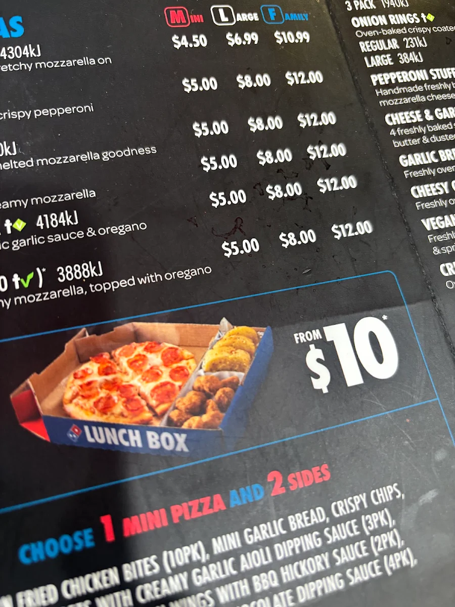 Menu, Domino's Pizza Hobart