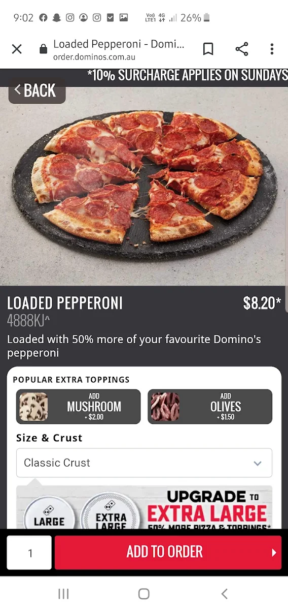 Menu, Domino's Pizza Hobart
