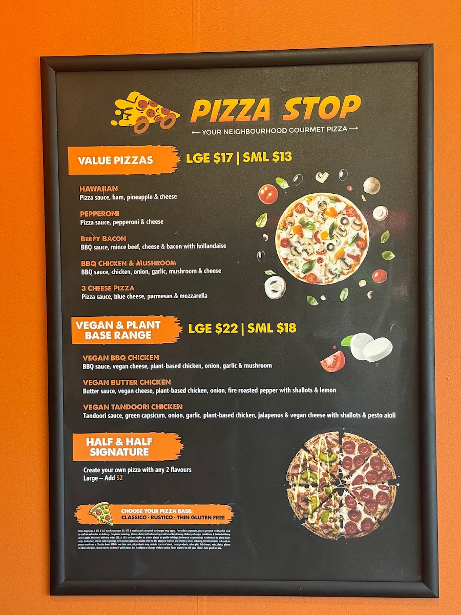 Menu, Pizza Stop Gungahlin