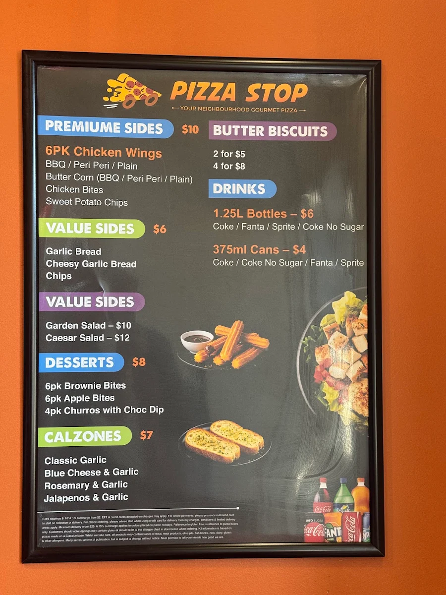 Menu, Pizza Stop Gungahlin