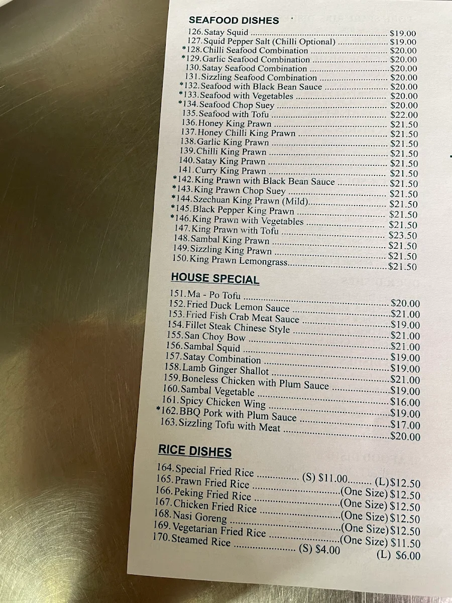 Menu, Merriwa Chinese Restaurant
