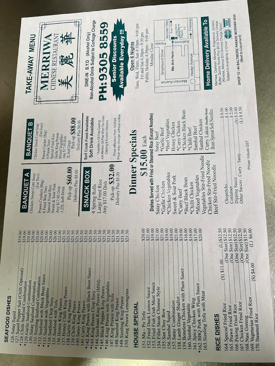 Menu, Merriwa Chinese Restaurant