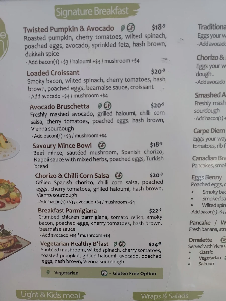 Menu, Carpe Diem Capalaba