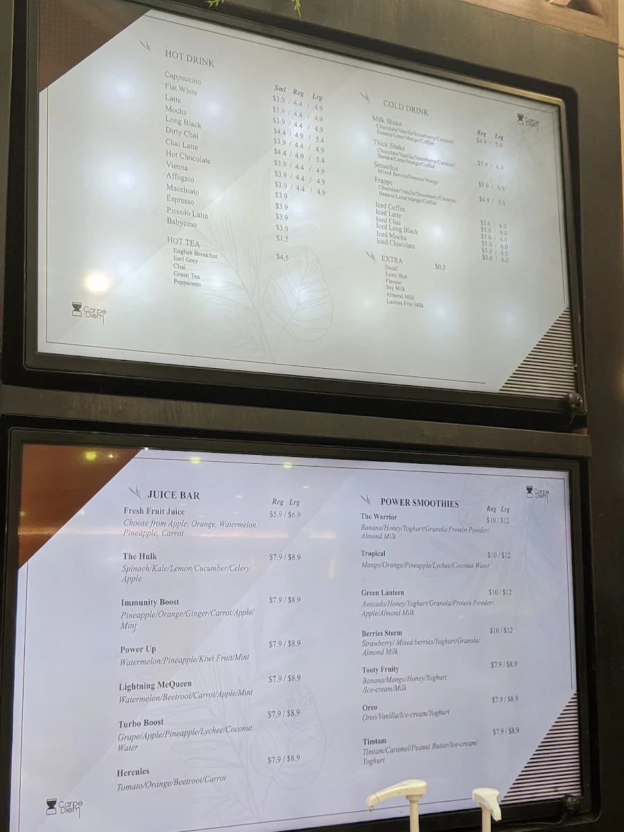Menu, Carpe Diem Capalaba