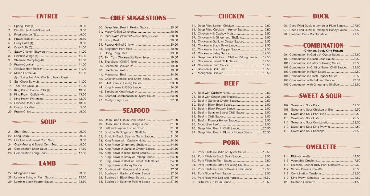 Menu, 3 In 1 Asian Restaurant