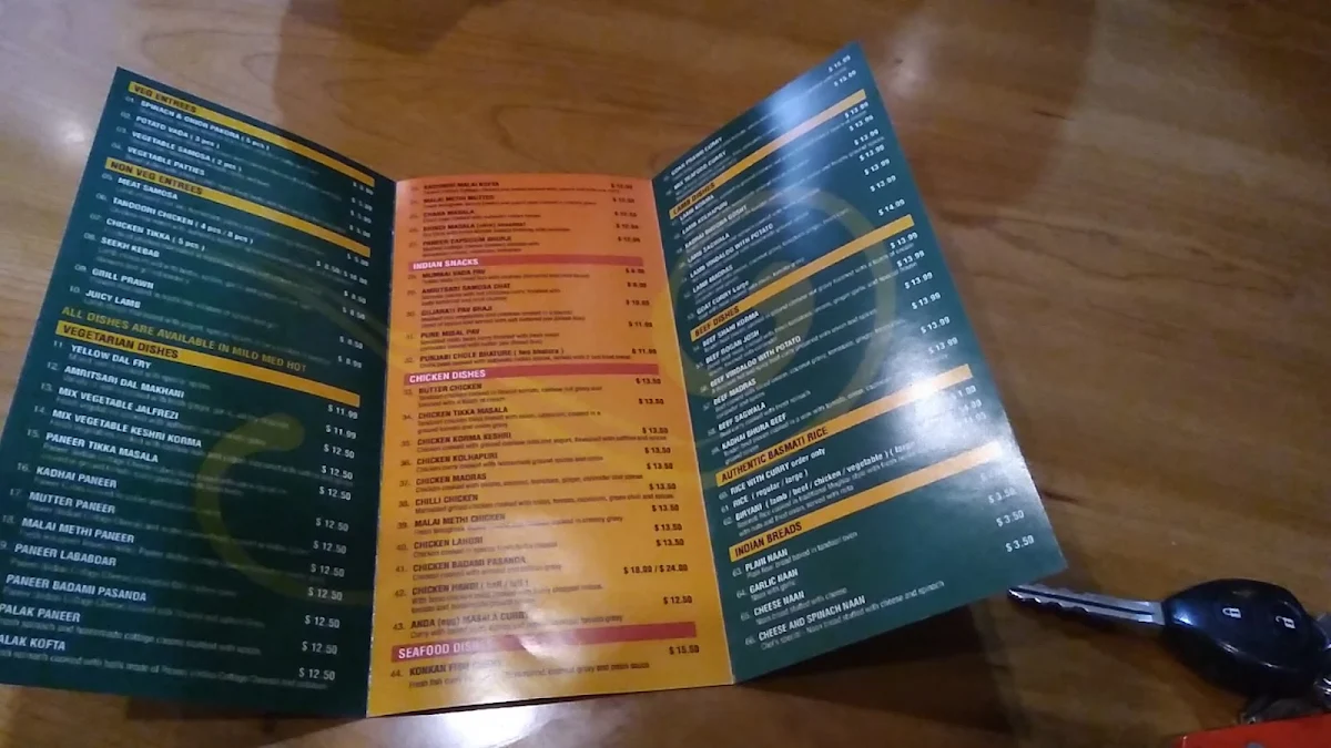 Menu, Mahendra's Indian Cuisine