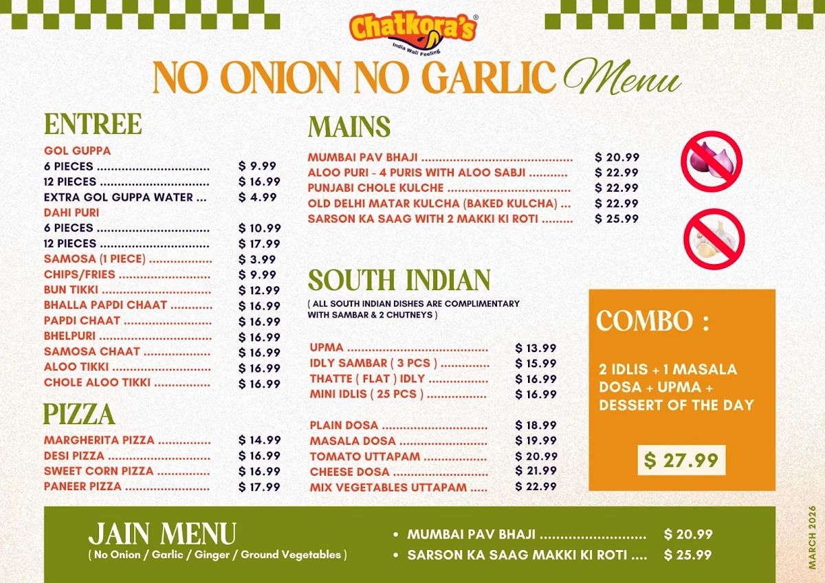 Menu, Chatkora's