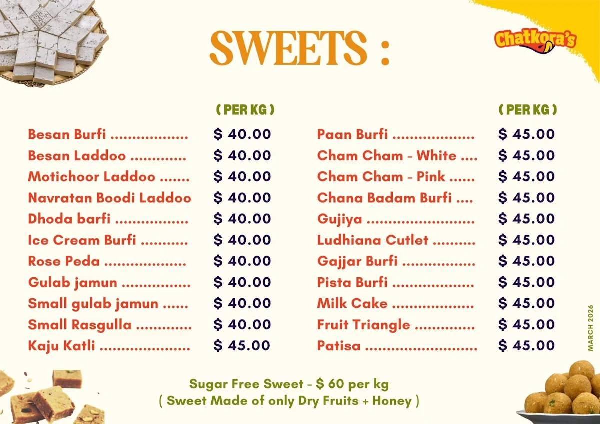 Menu, Chatkora's