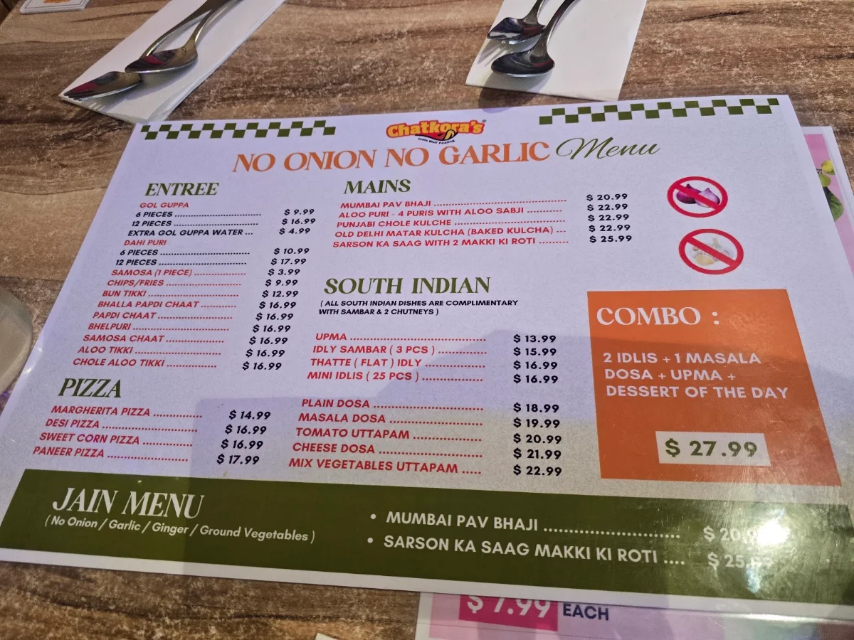 Menu, Chatkora's
