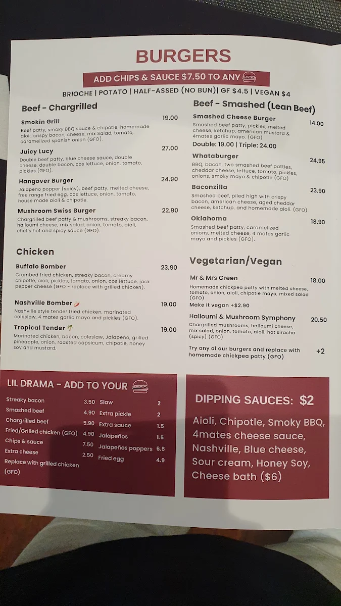 Menu, 4 Mates Bar & Grill - Mt Lawley
