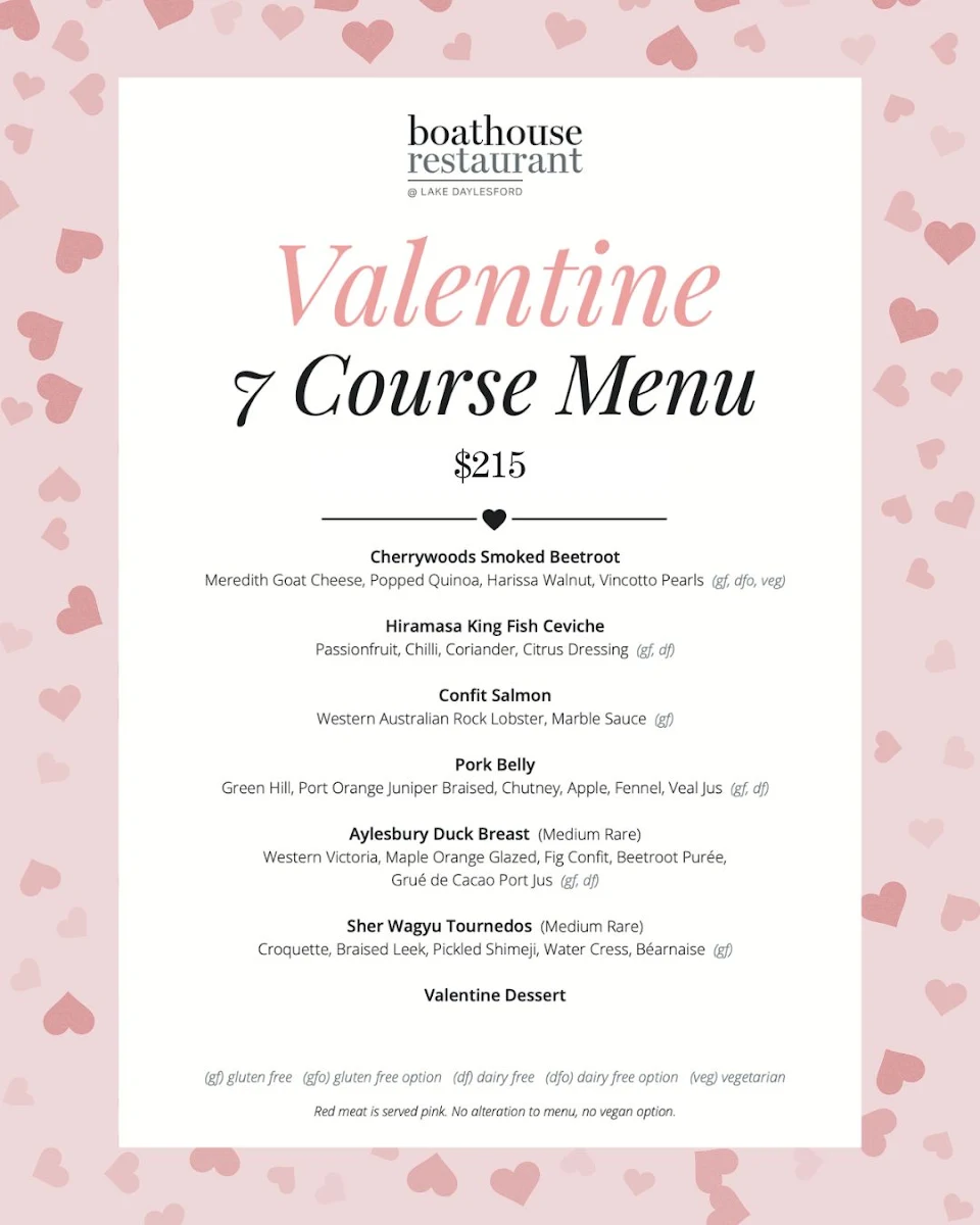 Menu, Boathouse Restaurant Daylesford