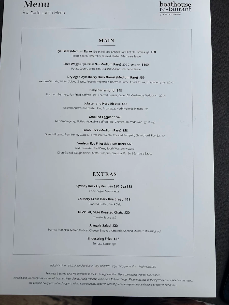 Menu, Boathouse Restaurant Daylesford