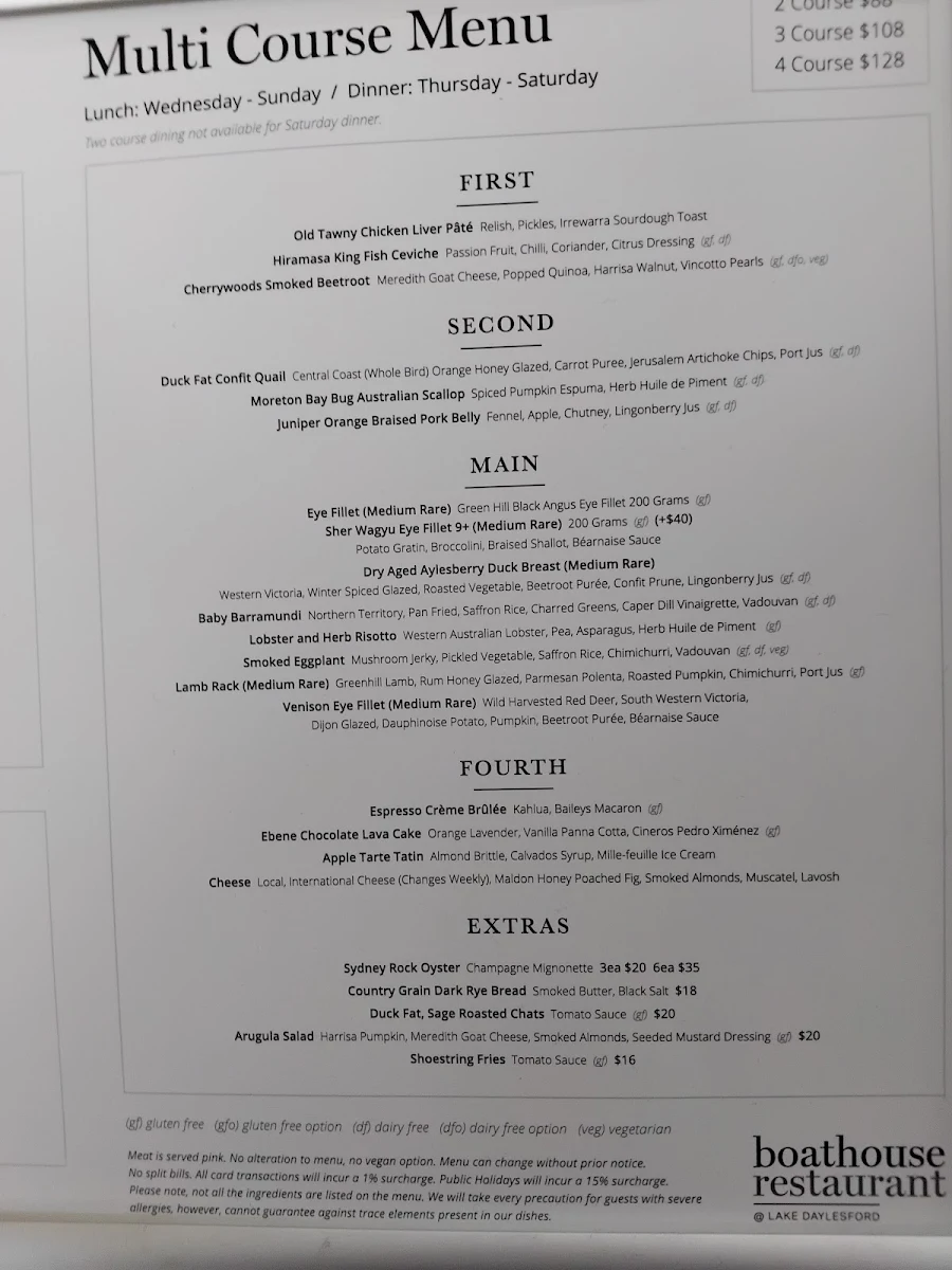 Menu, Boathouse Restaurant Daylesford
