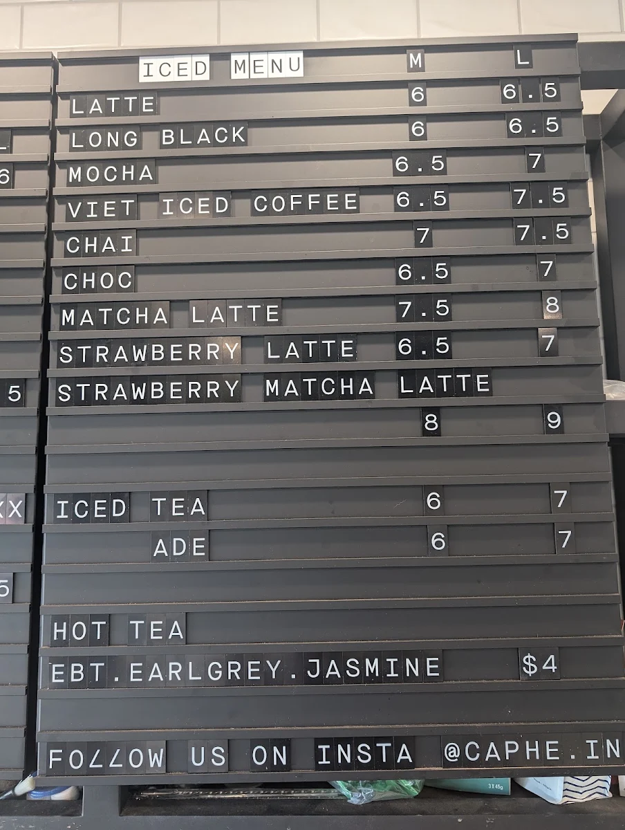 Menu, Ca Phe In