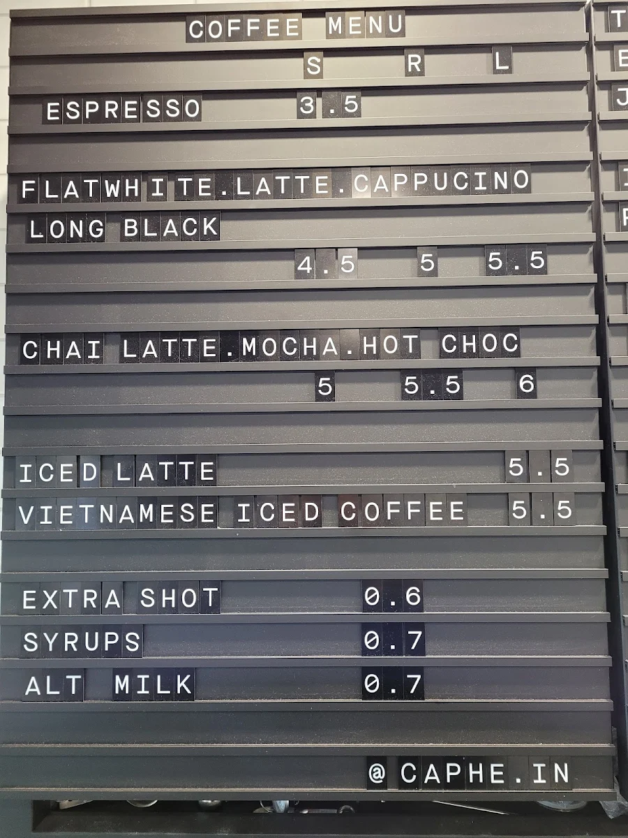 Menu, Ca Phe In