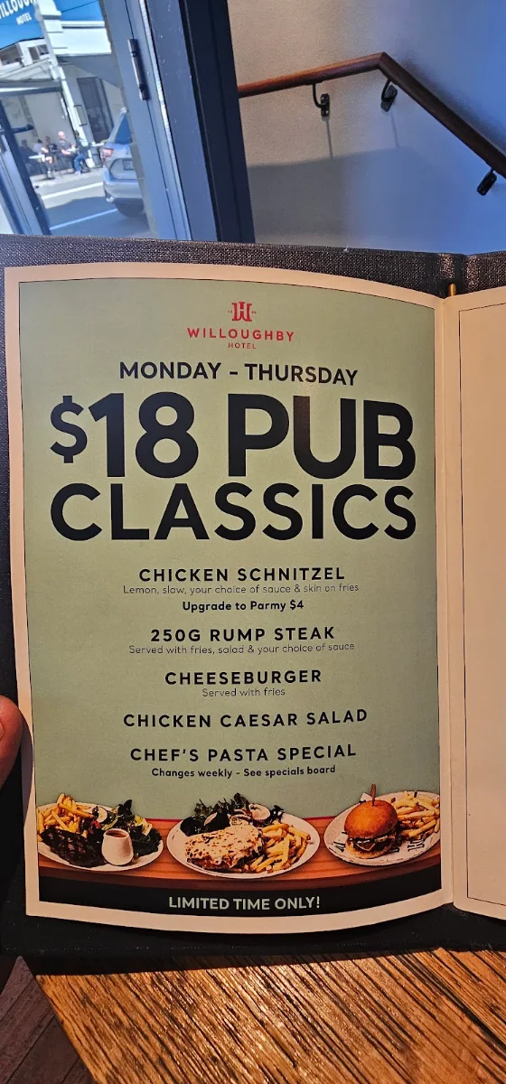 Menu, Willoughby Hotel