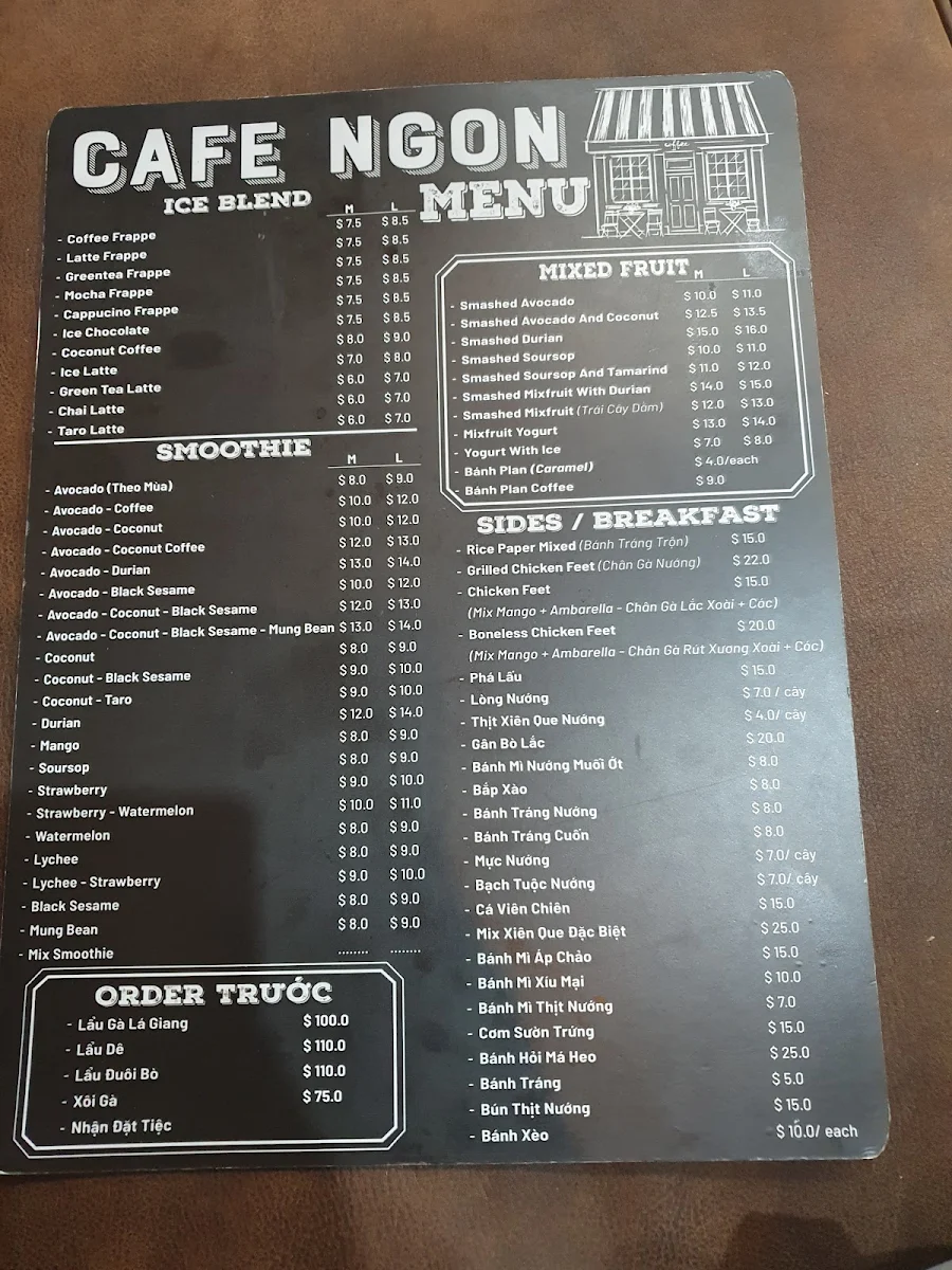 Menu, Cafe Ngon