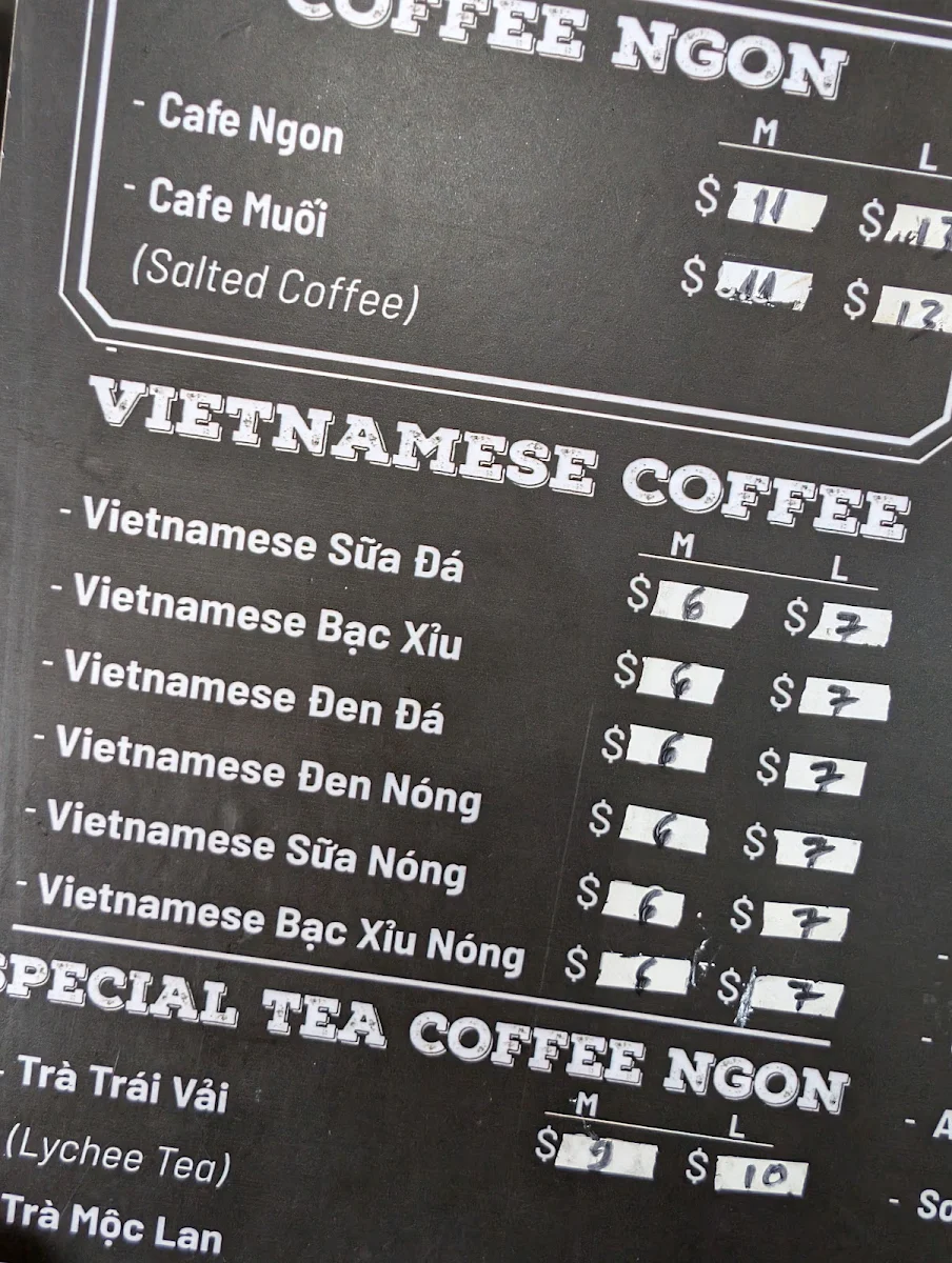 Menu, Cafe Ngon