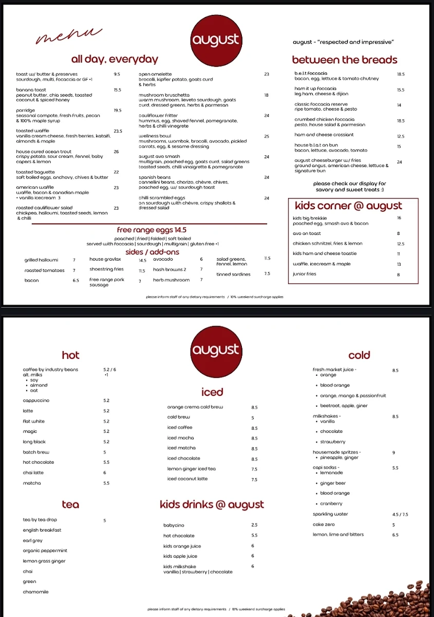 Menu, august cafe_Seddon