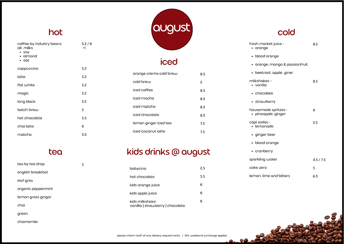 Menu, august cafe_Seddon