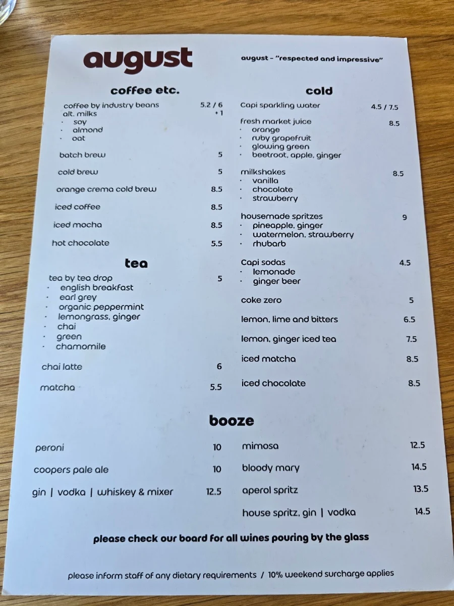 Menu, august cafe_Seddon
