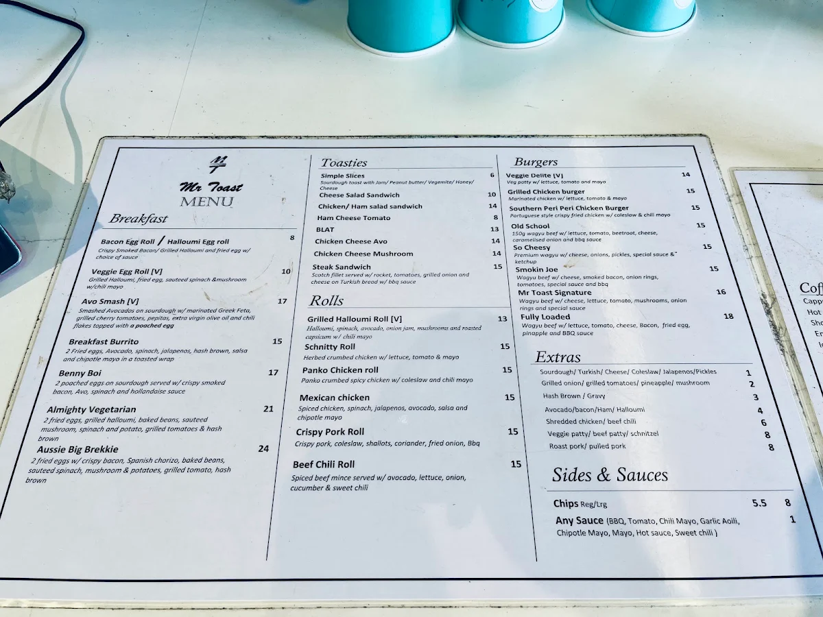 Menu, Mr Toast Cafe
