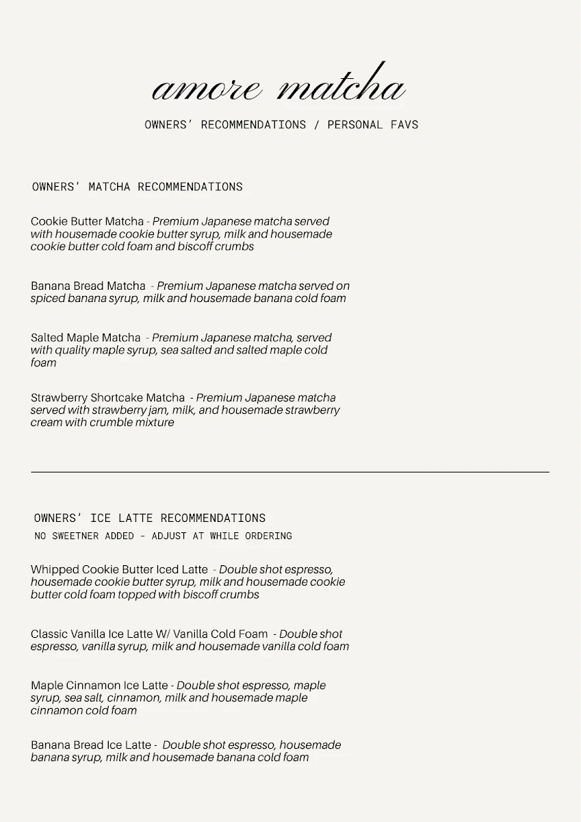Menu, Cosy Coffee Co.