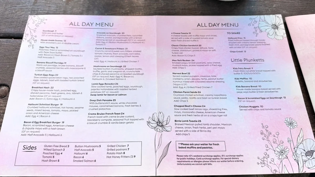 Menu, Percy Plunkett