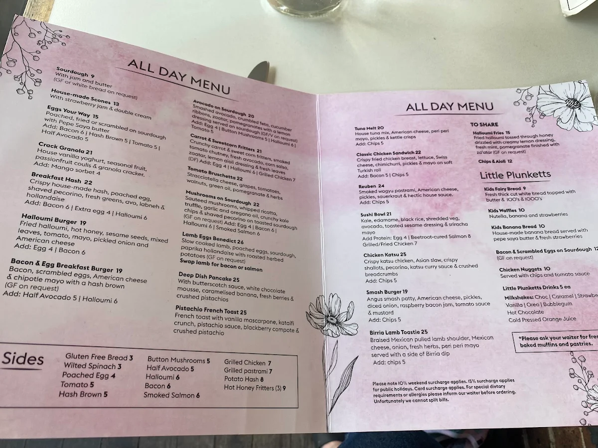 Menu, Percy Plunkett