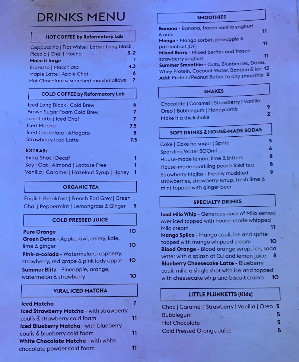 Menu, Percy Plunkett
