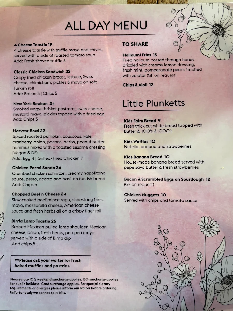 Menu, Percy Plunkett