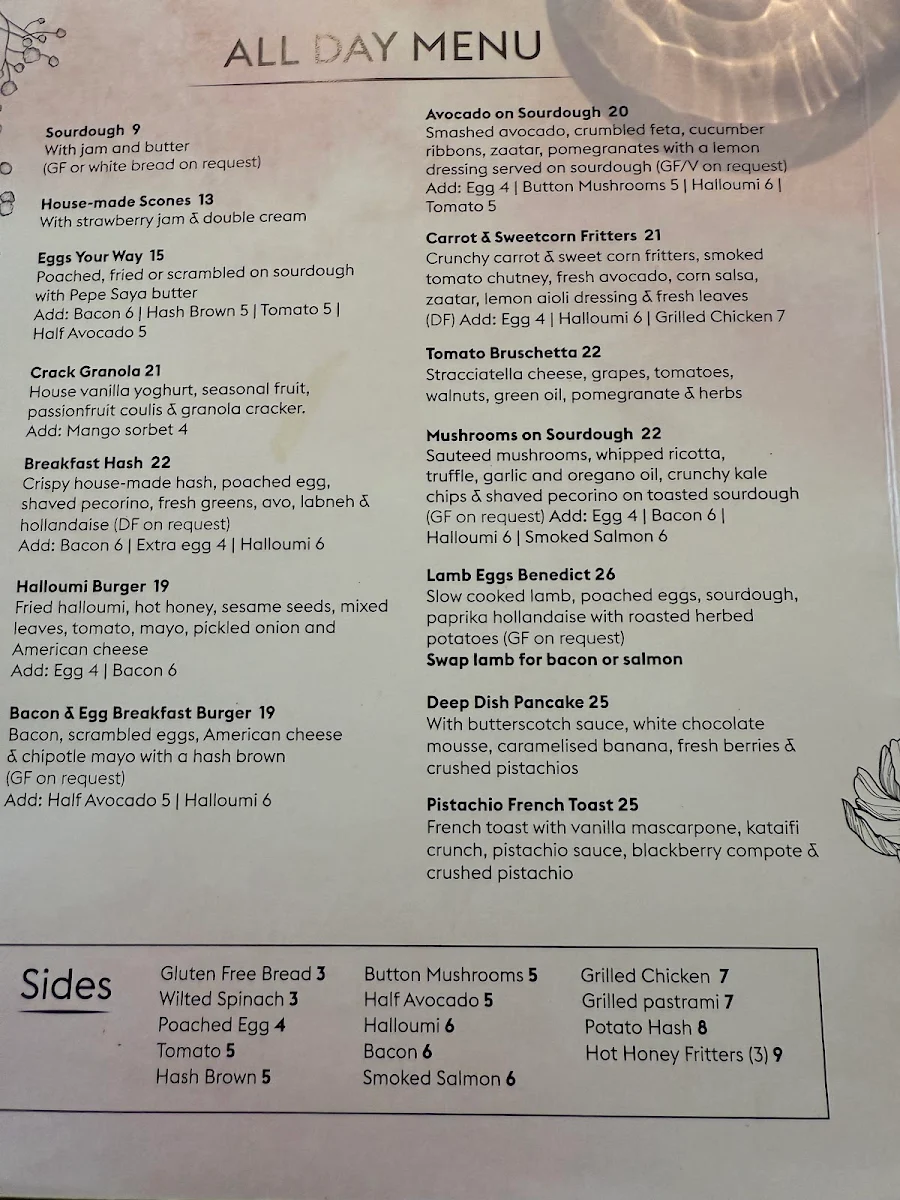 Menu, Percy Plunkett