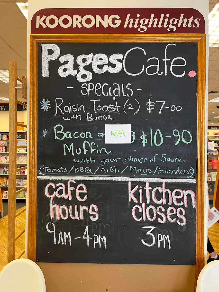 Menu, Pages Cafe Adelaide