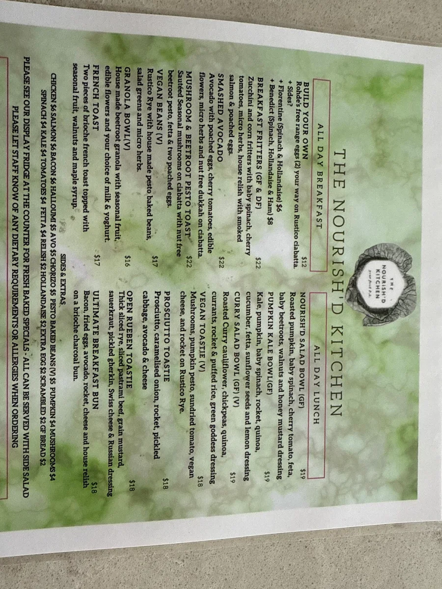 Menu, The Nourish’d Kitchen Cafe