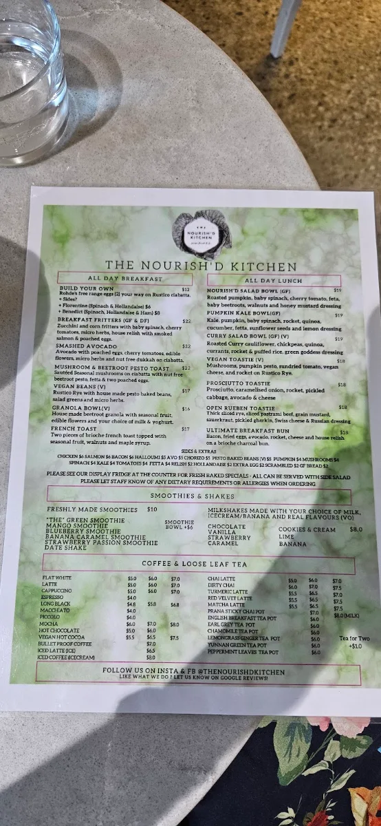 Menu, The Nourish’d Kitchen Cafe