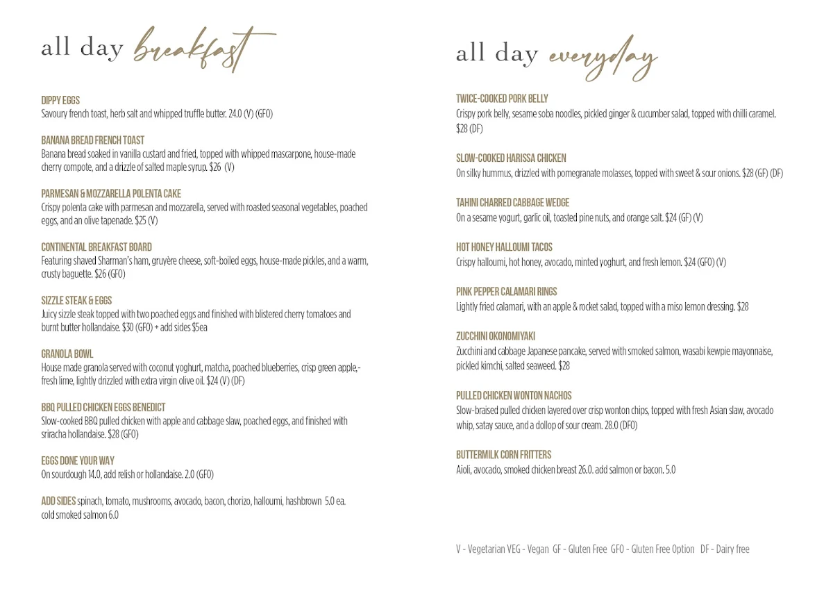 Menu, Thirty Three Cups