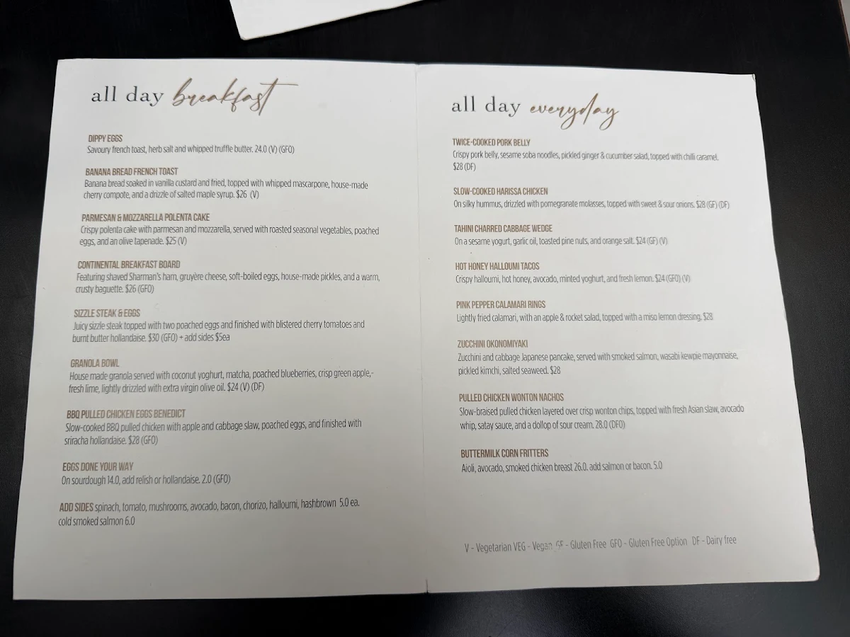 Menu, Thirty Three Cups