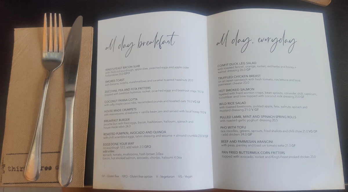 Menu, Thirty Three Cups